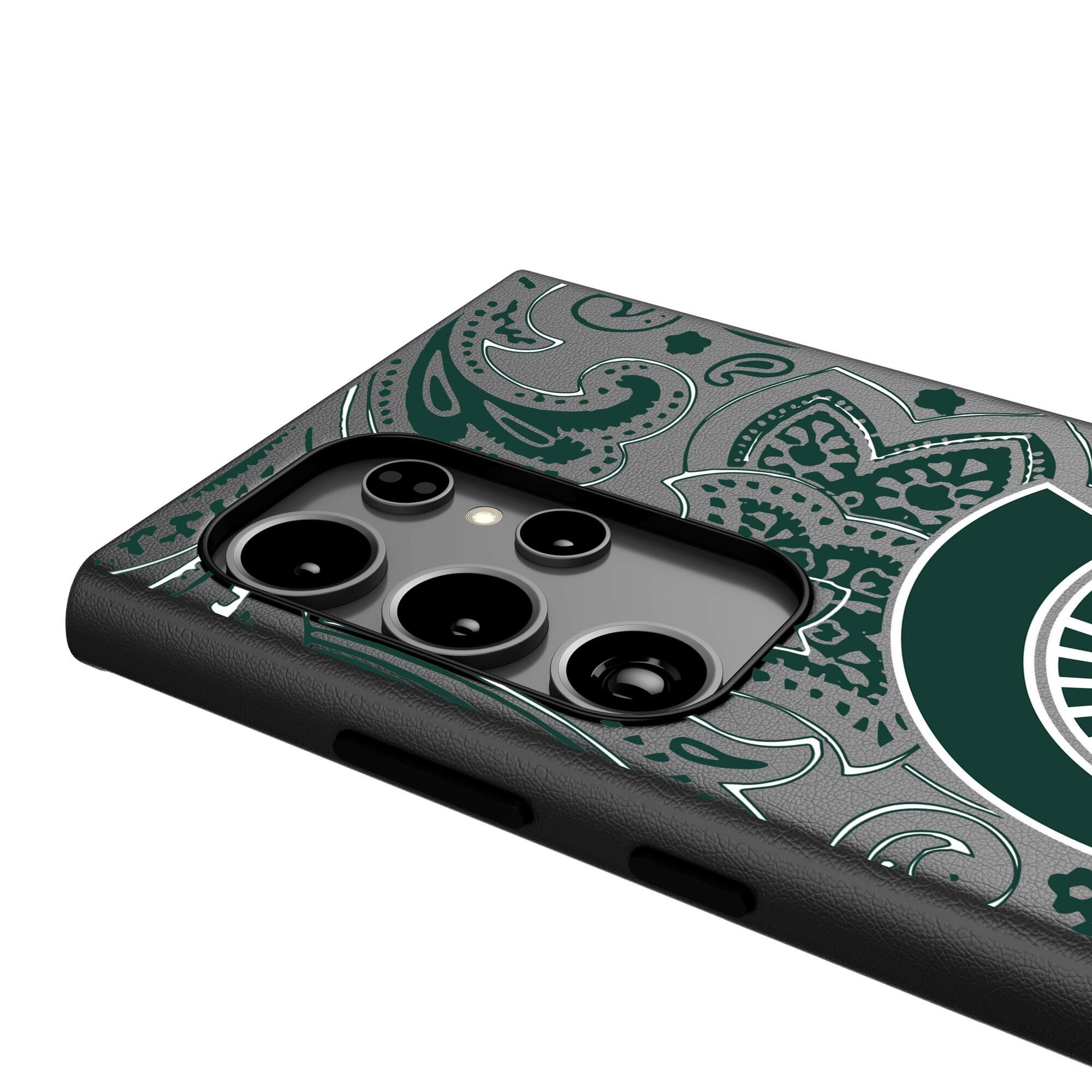 Alt View 3. Keyscaper - Michigan State Spartans Paisley Galaxy Magnetic Bump Case - S25 - Black.