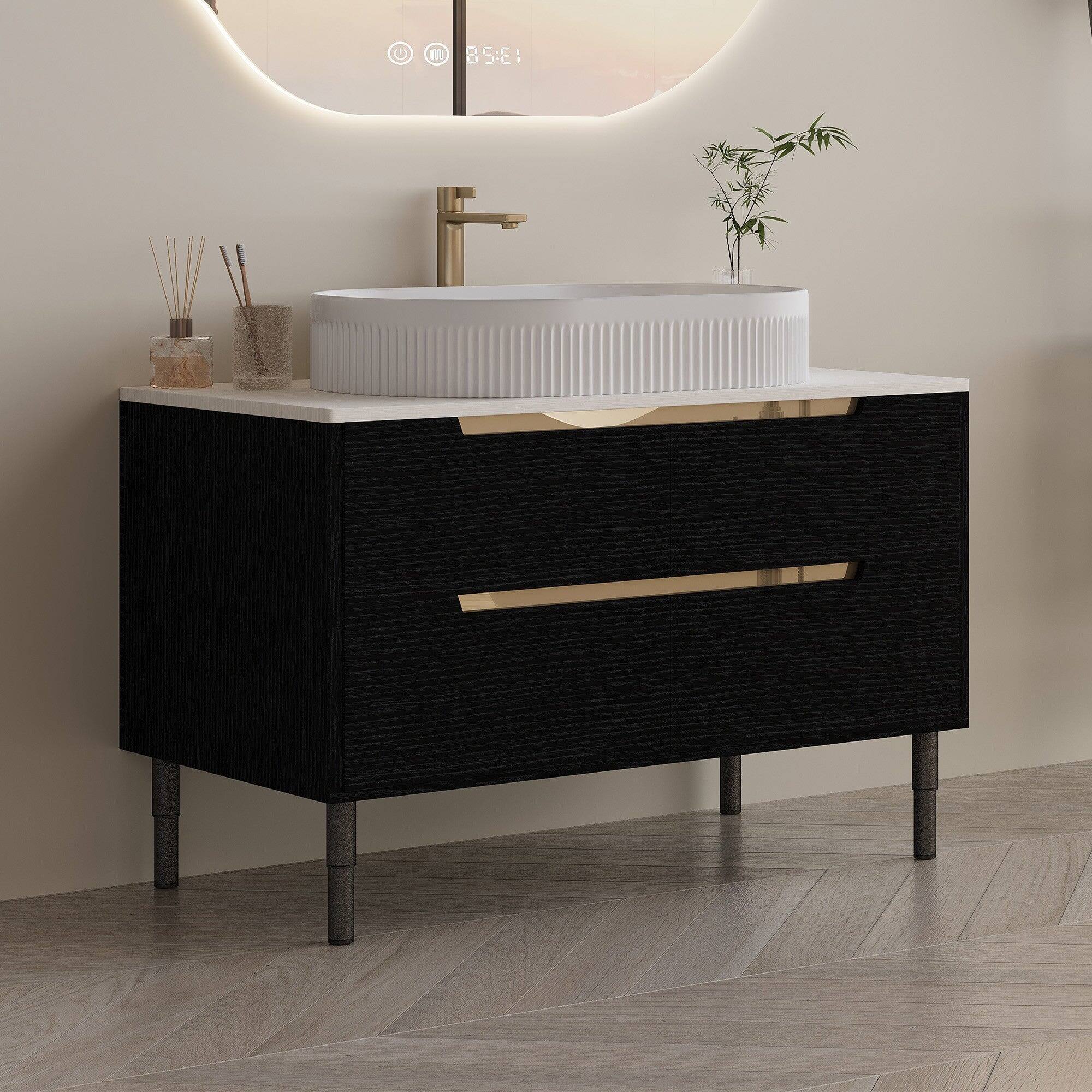 Alt View 2. Boyel Living - 36 In Modern Bathroom Vanity Undermount Sink Sintered Stone Top Solid Wood - Black.