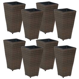 Sunnydaze - 20 in Polyrattan Tall Square Planter - Set of 8 - Brown
