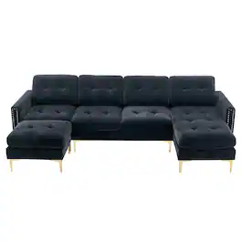 Boyel Living - Versatile 110.6 inch L-Shape Convertible Sofa with Movable Ottoman for Living Room, Apartment, Office in Black - Black