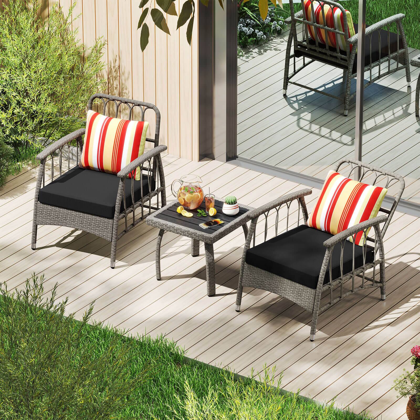 Alt View 1. Costway - Costway 3 PCS Patio PE Wicker Furniture Set with 5-Level Adjustable Backrest Bistro Set - Gray.