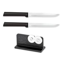 Rada - Cutlery 4.875-Inch Utility/Steak Knife Set of 2, Handles & Quick Edge Knife Sharpener - Black