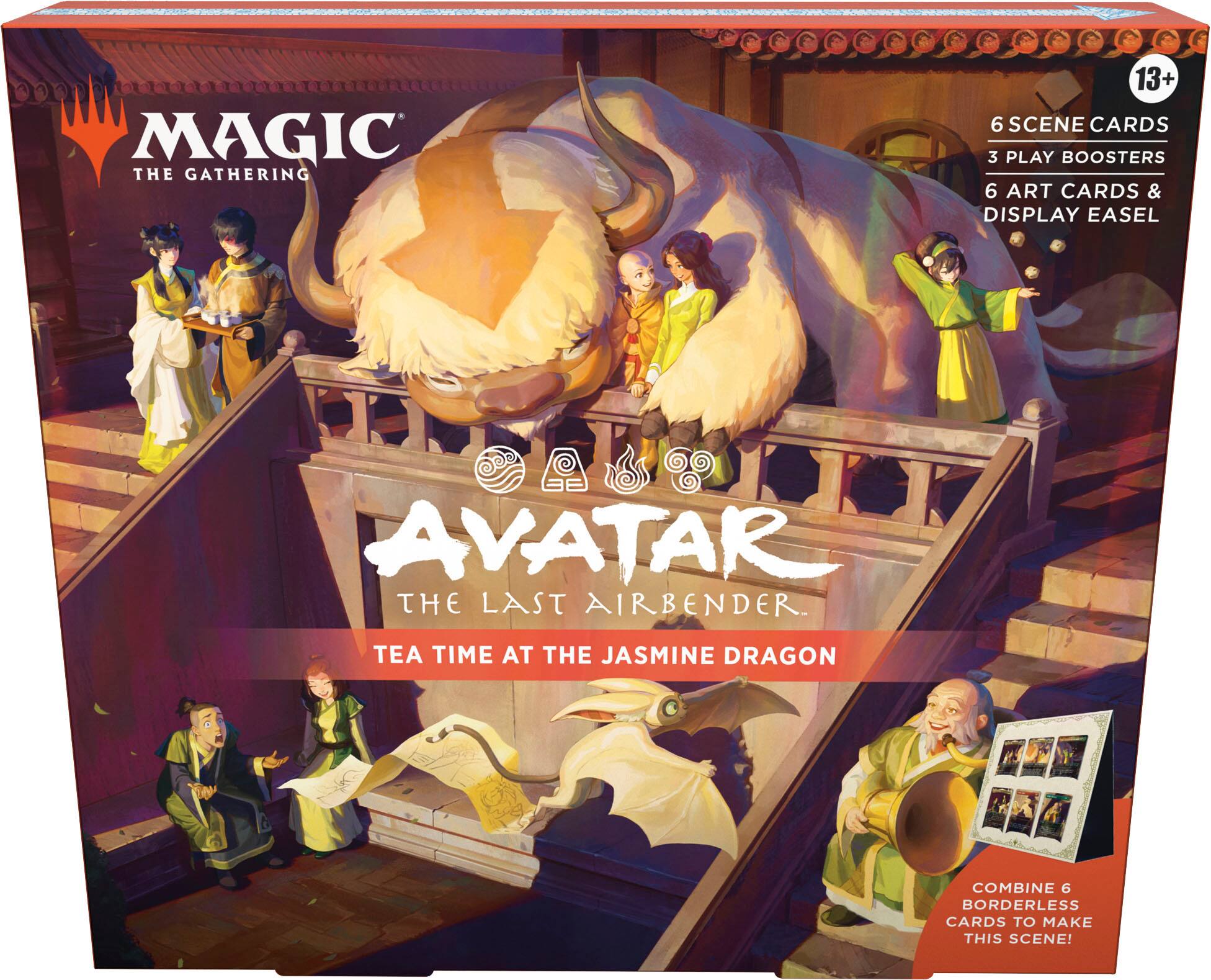 MAGIC THE GATHERING 13+ 6 SCENE CARDS 3 PLAY BOOSTERS 6 ART CARDS & DISPLAY EASEL AVATAR THE LAST AIRBENDER TEA TIME AT THE JASMINE DRAGON COMBINE 6 BORDERLESS CARDS TO MAKE THIS SCENE!