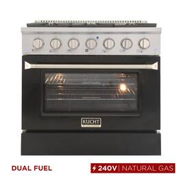 Kucht - 36" Dual Fuel Range for NG, 5.2 cu. ft., SS/Black Door, Sealed Burners, Convection Oven - Black