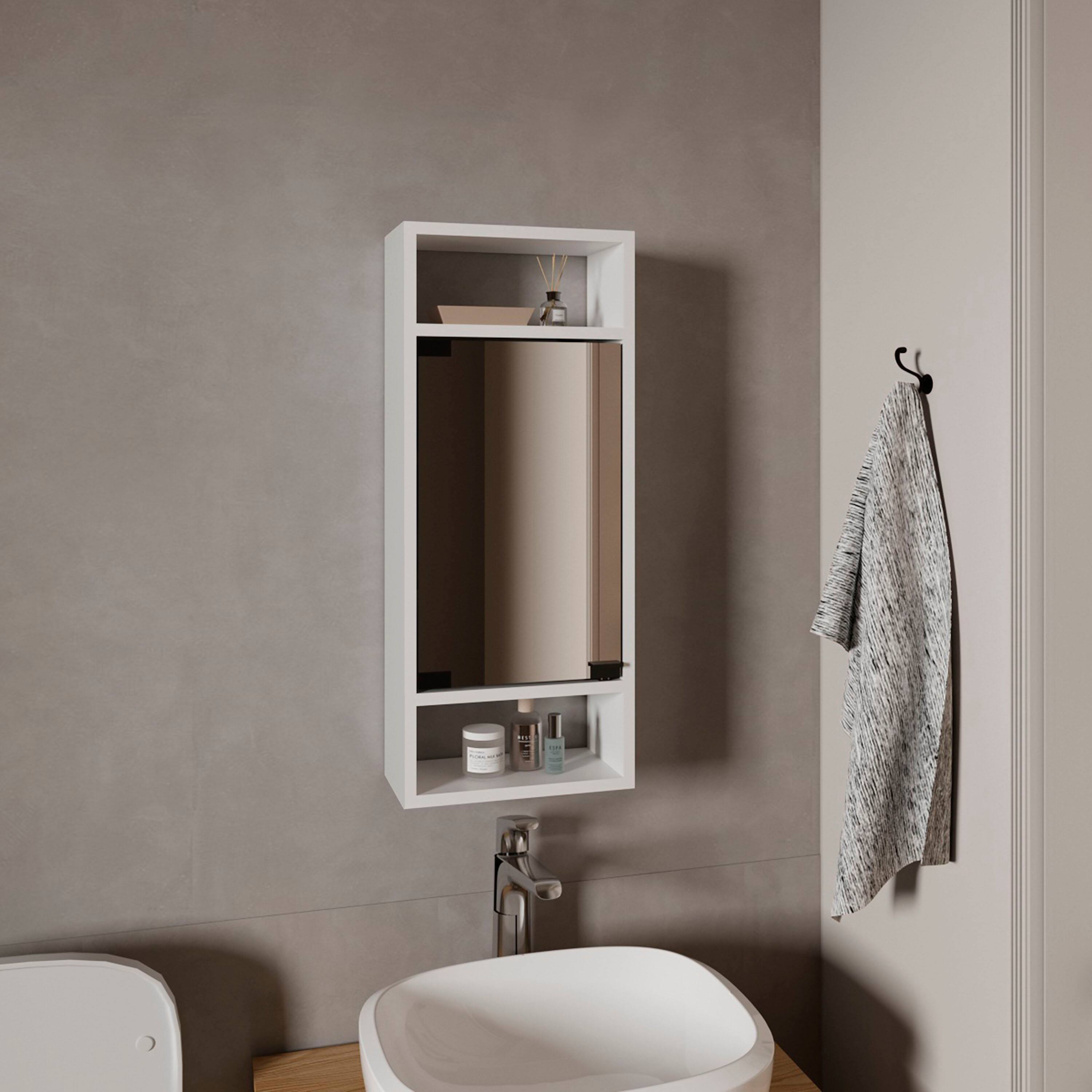 Angle. TuHome - Uros Wall-Mounted Mirror Medicine Cabinet With One Door And Interior Storage Shelves - White.