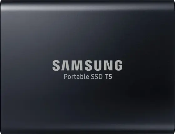 Front. Samsung - T5 1TB External USB Type C Portable SSD - Deep black.