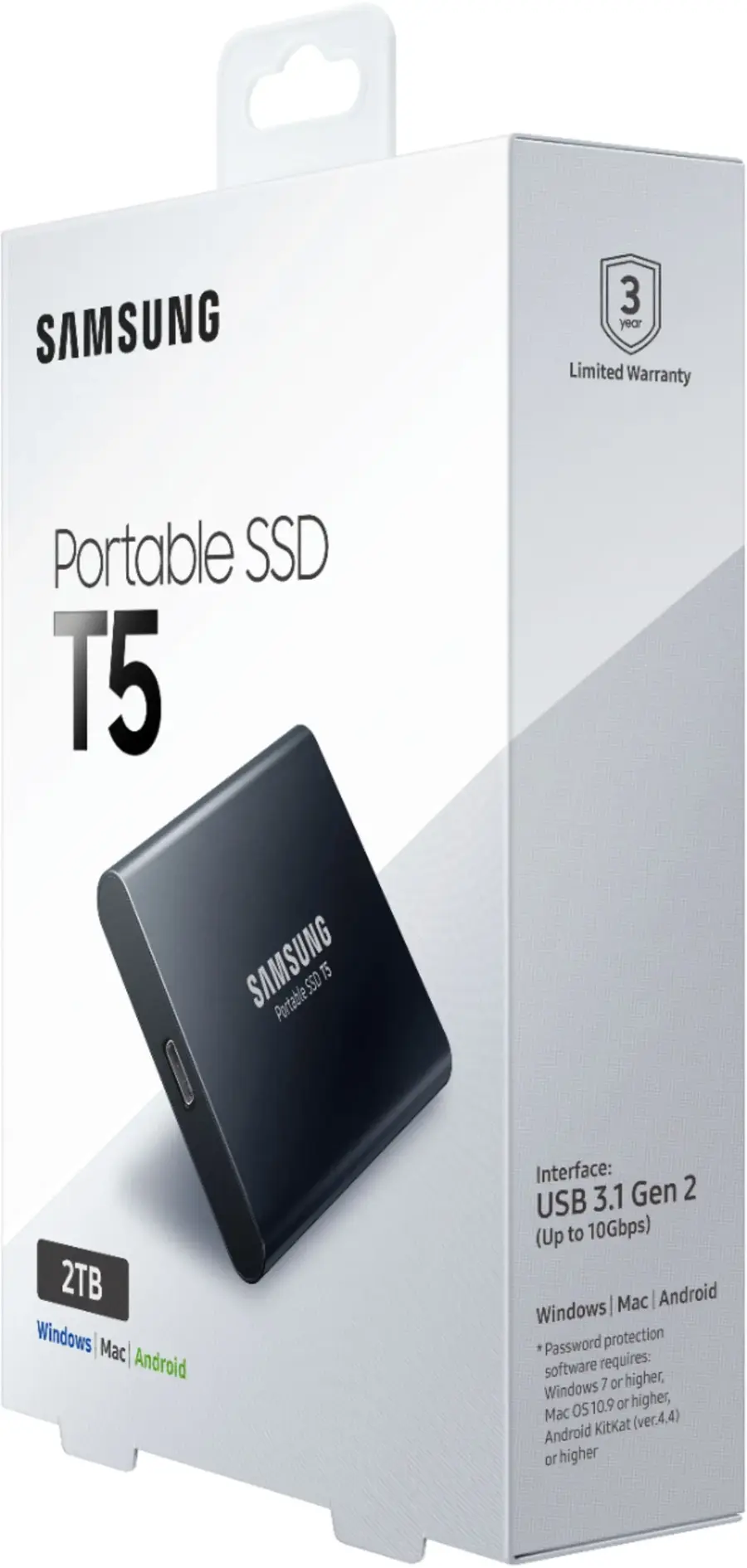 Alt View 15. Samsung - T5 1TB External USB Type C Portable SSD - Deep black.
