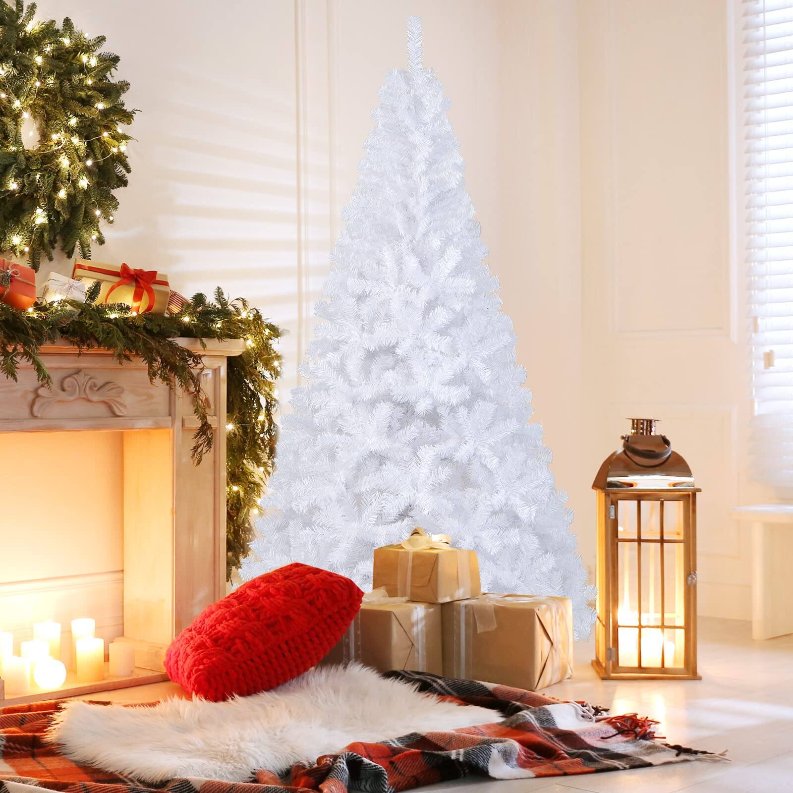 Alt View 7. Ecooso - 7ft Artificial Christmas Tree with Metal Legs for a Full and Festive Home Atmosphere - White.