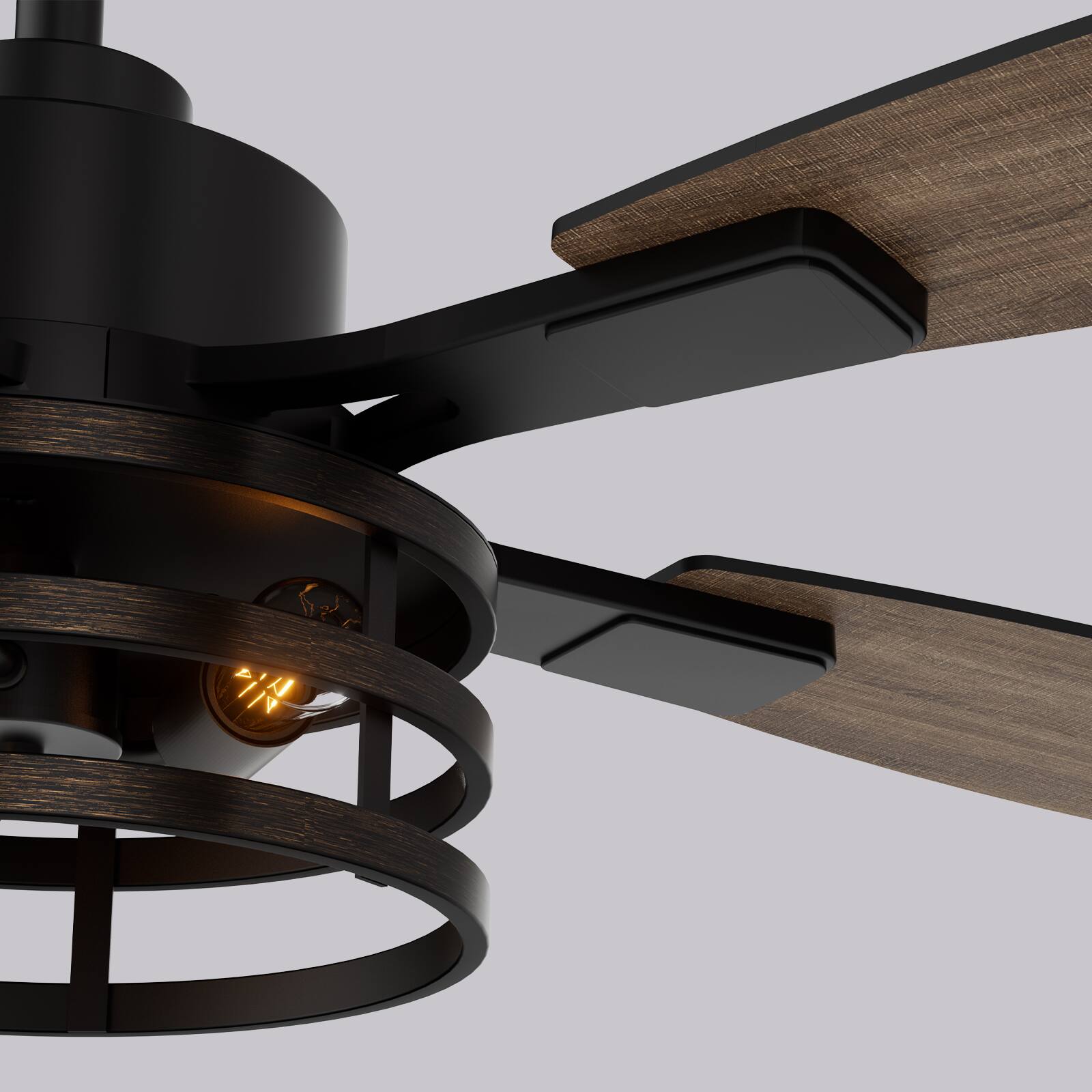 Alt View 9. Siljoy - 52 Inch Farmhouse Cage Ceiling Fan with Light 5 Walnut or Black Blades Remote for Bedroom Living Room Patio - Brown.