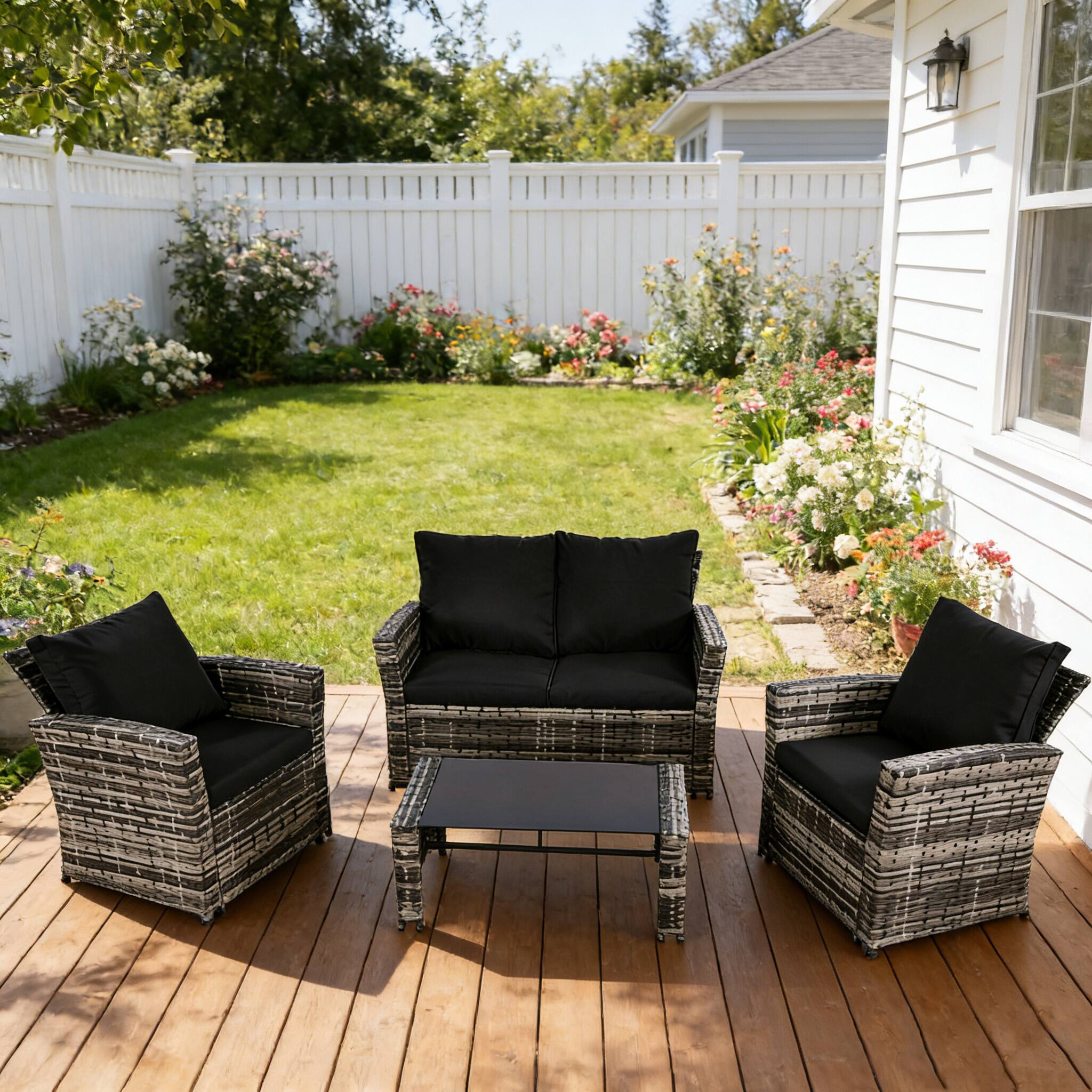 Angle. Ainfox - Ainfox 4 Piece Outdoor Patio Furniture Sets, Wicker Conversation Sectional Set for Balcony Porch Backyard - black.