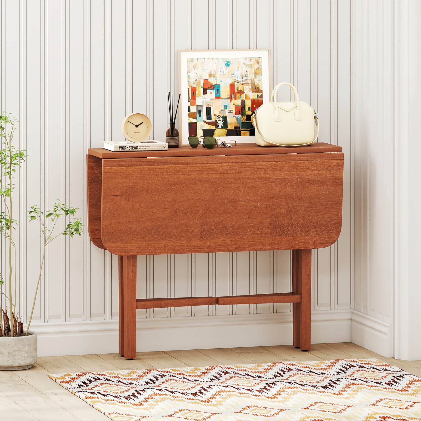 Alt View 1. Costway - Costway Foldable Dining Table for 2-4 People Extendable Table with Rubber Wood Legs - Walnut.