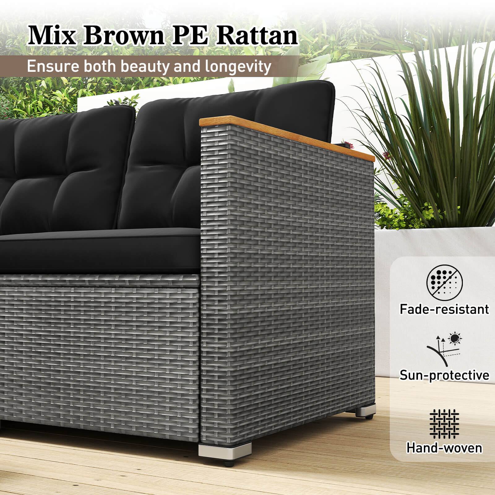 Mix Brown PE Rattan  
Ensure both beauty and longevity  

Fade-resistant  
Sun-protective  
Hand-woven