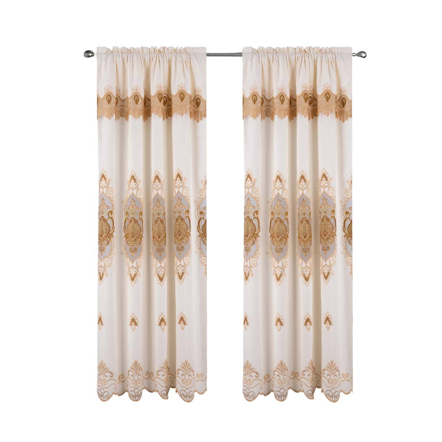 Front. RT Designers Collection - RT Designer Collection Betsy Macrame Rod Pocket Curtain Panel 52" x 84" Gold - Gold.