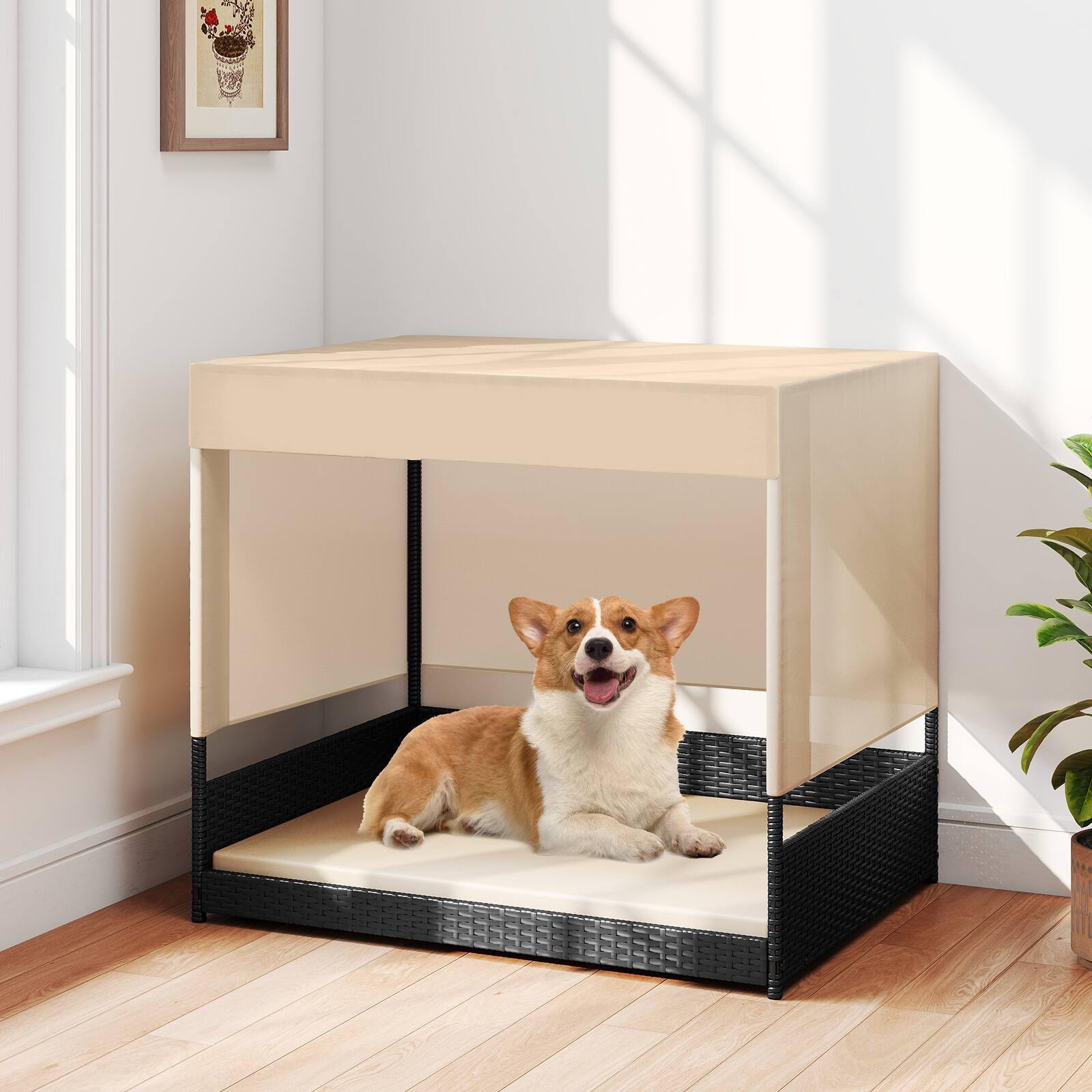 Alt View 1. Gymax - Gymax Outdoor Dog Shelter w/Cushioned Bed & Removable Sunproof Canopy Raised Legs.
