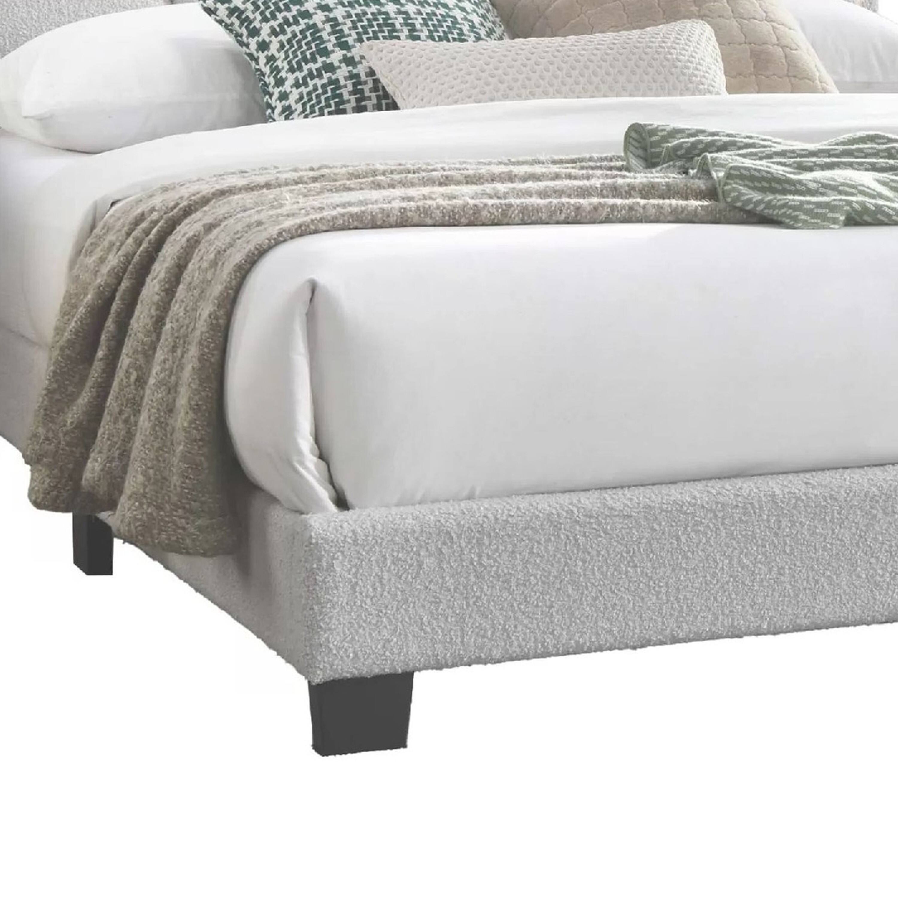 Back. Manhattan Lane - Madsy Full Bed, White Upholstered Fan-Shaped Headboard, Metallic Accents - White, Black.