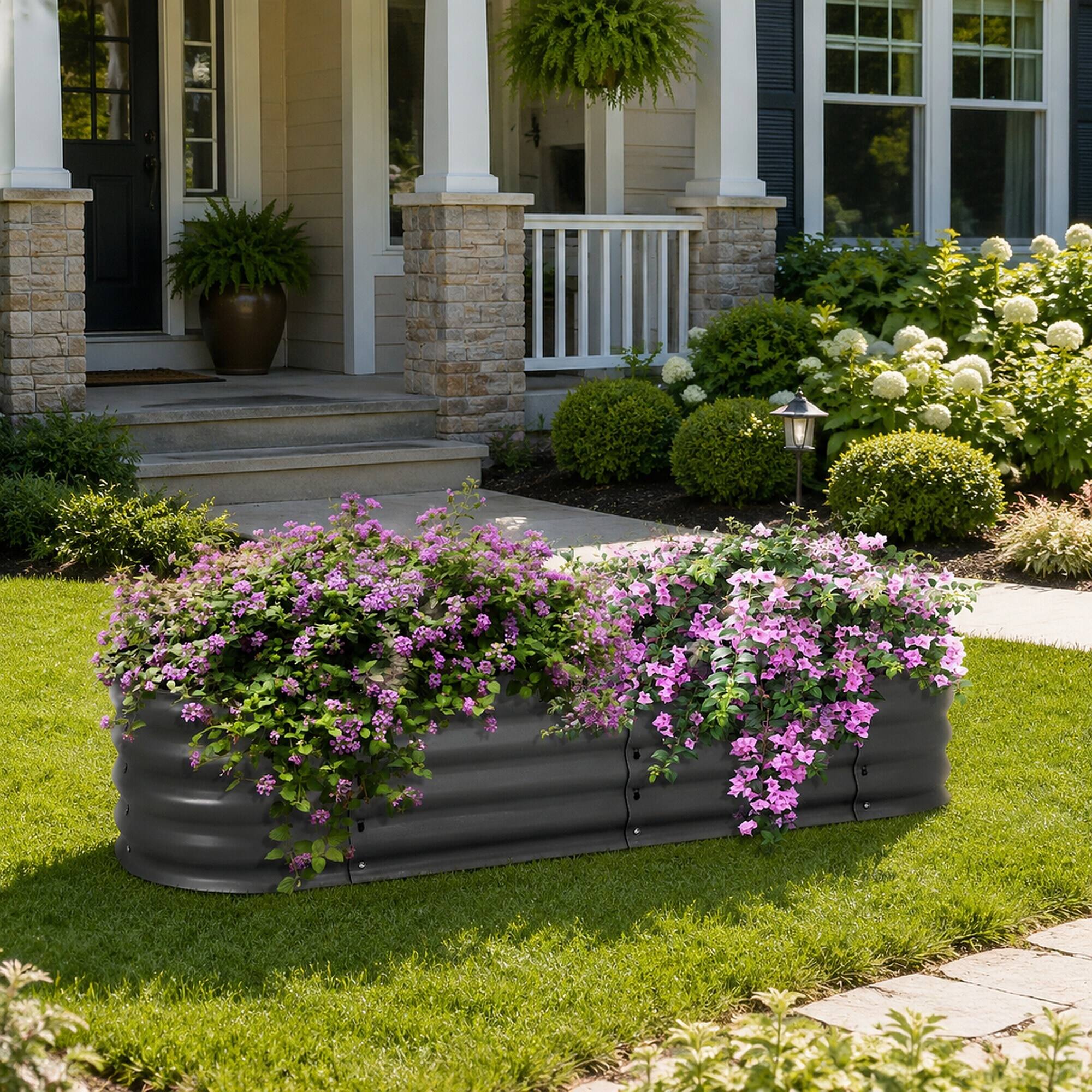 Alt View 1. RYHNUYNE - Galvanized Raised Garden Bed Kit 4.9x2x1 ft Outdoor Metal Planter Box with Safety Edging for Vegetables Flowers - Gray.