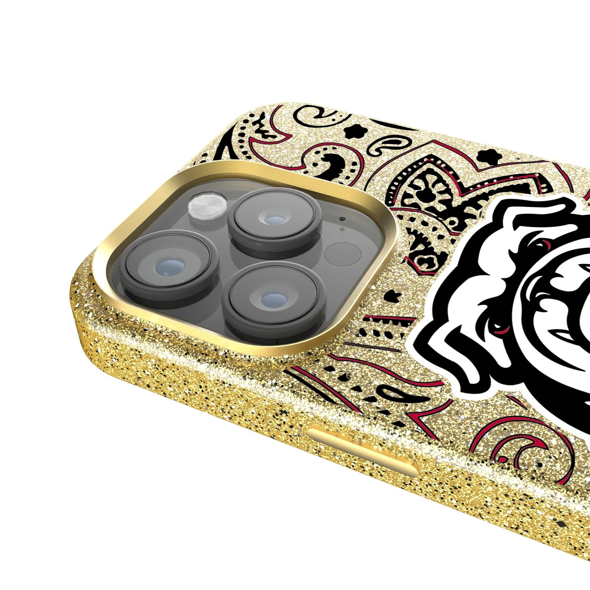 Alt View 3. Keyscaper - Georgia Bulldogs Paisley Bling iPhone Case - 15 Plus - Gold.