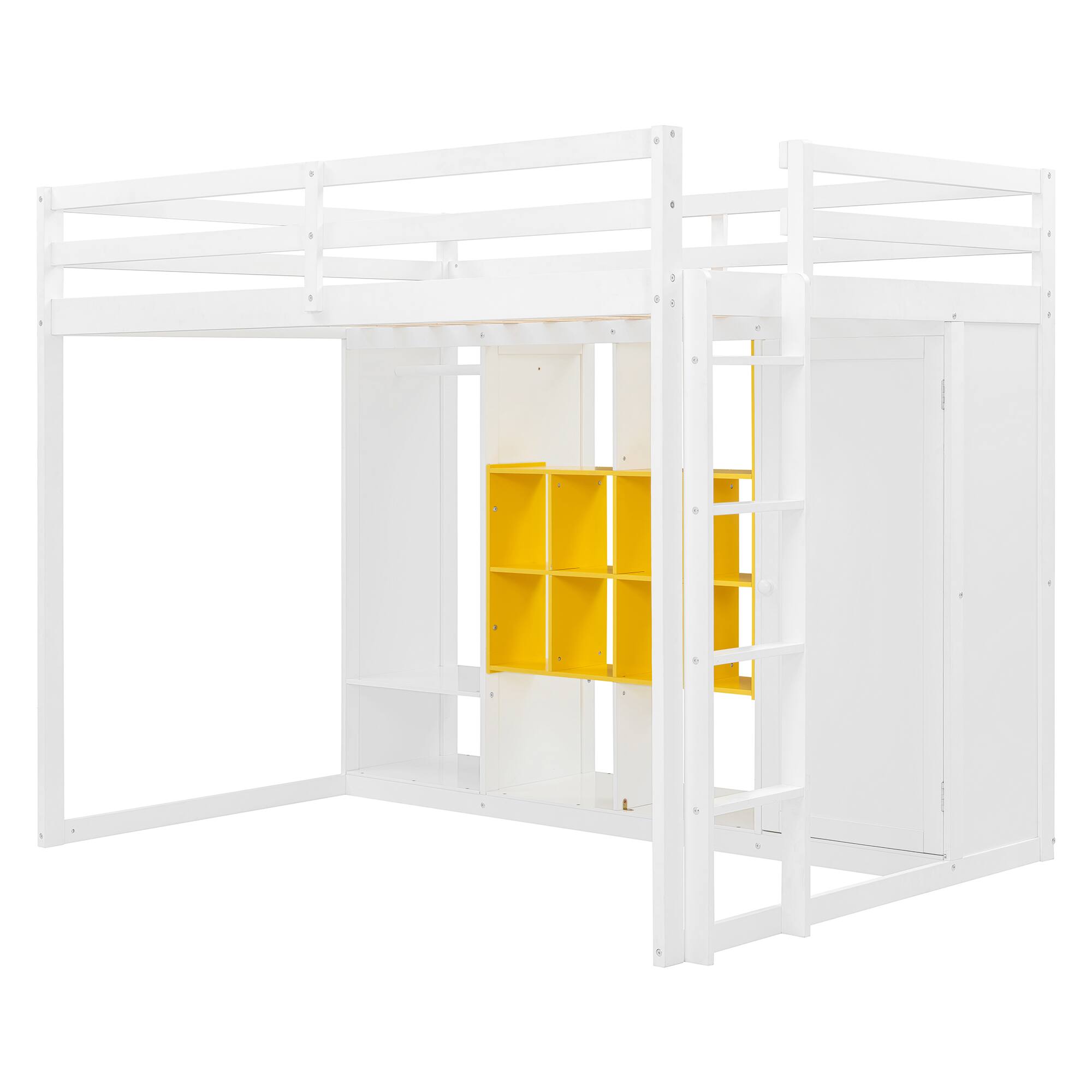 Alt View 4. Anysun - Full Size Wood Loft Bed with Wardrobe, shelves and Cabinet - White.