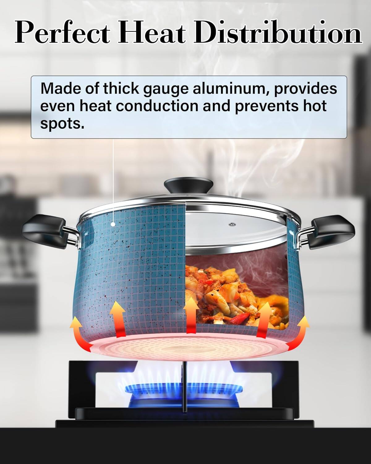 Perfect Heat Distribution

Made of thick gauge aluminum, provides even heat conduction and prevents hot spots.