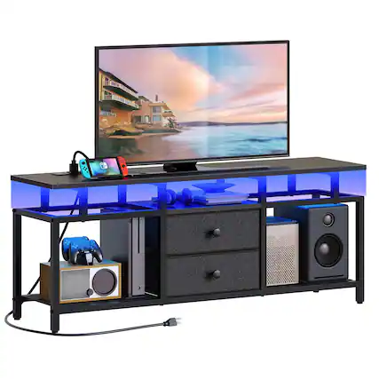 Front. Hirose Alice - Tv Stand With Led Light And Power Outlets Entertainment Center Fabric Drawers Open Shelves Cabinet For Tvs Up ... - Default.