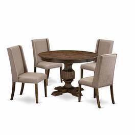 East West Furniture - 5 Piece Dining Set Contains a Modern Dining Table and 4 Dark Khaki Linen Fabric Modern Dining - Multi-Color