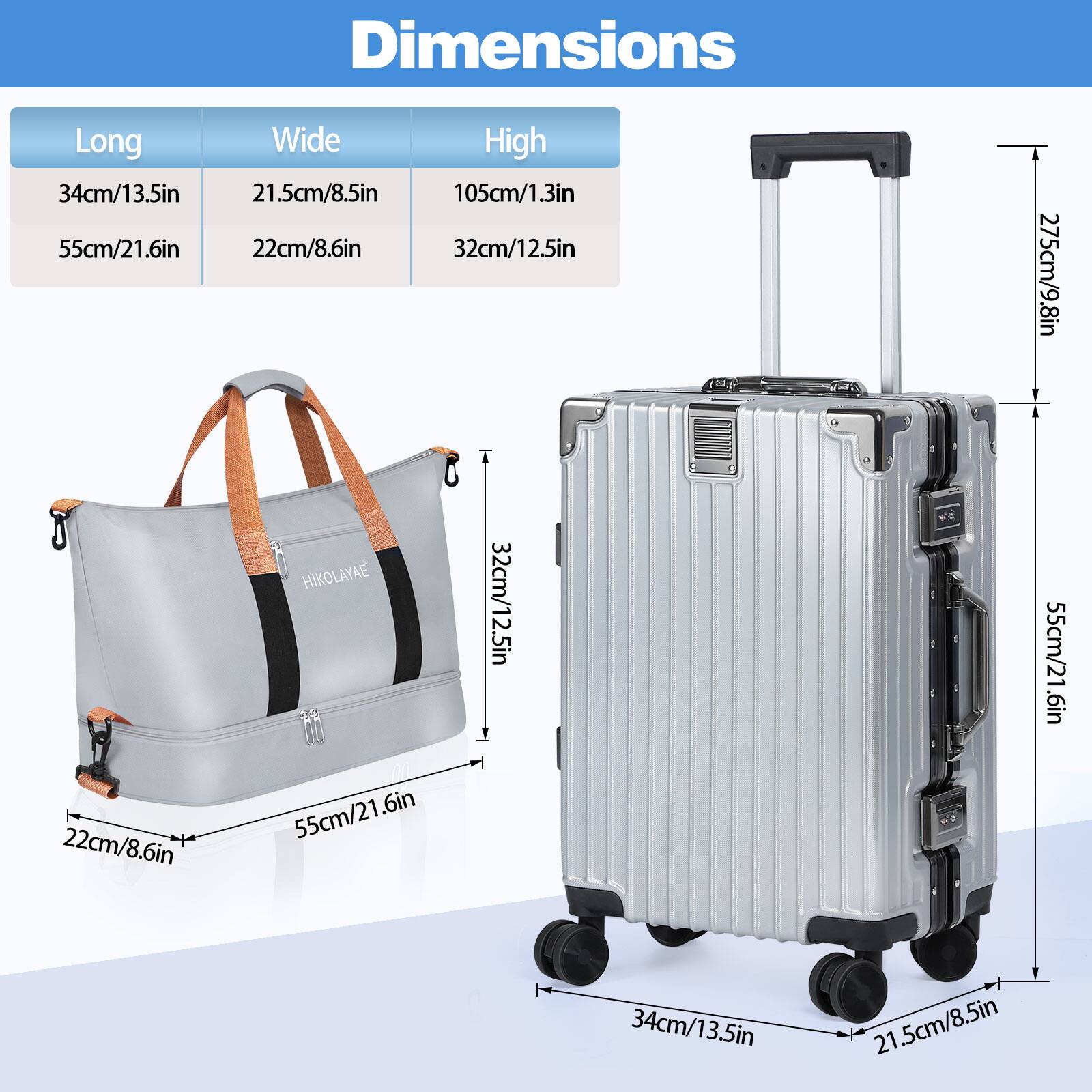 Dimensions

Long
- 34cm/13.5in
- 55cm/21.6in

Wide
- 21.5cm/8.5in
- 22cm/8.6in

High
- 105cm/1.3in
- 32cm/12.5in
- 275cm/9.8in

HIKOLAYAE

- 32cm/12.5in
- 55cm/21.6in
- 22cm/8.6in
- 55cm/21.6in
- 34cm/13.5in
- 21.5cm/8.5in