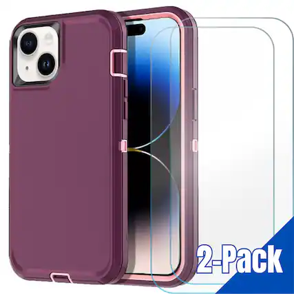 Front. Entronix - Entronix iPhone 15 Plus Bundle - Heavy Duty Case with 2 Clear Screen Protectors - Purple.