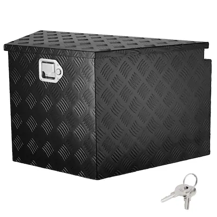 Front. VEVOR - Trailer Tongue Box, Aluminum Alloy Diamond Plate Tongue Box Tool Chest,Heavy Duty Trailer Box Storage with Lock and Keys - Black.