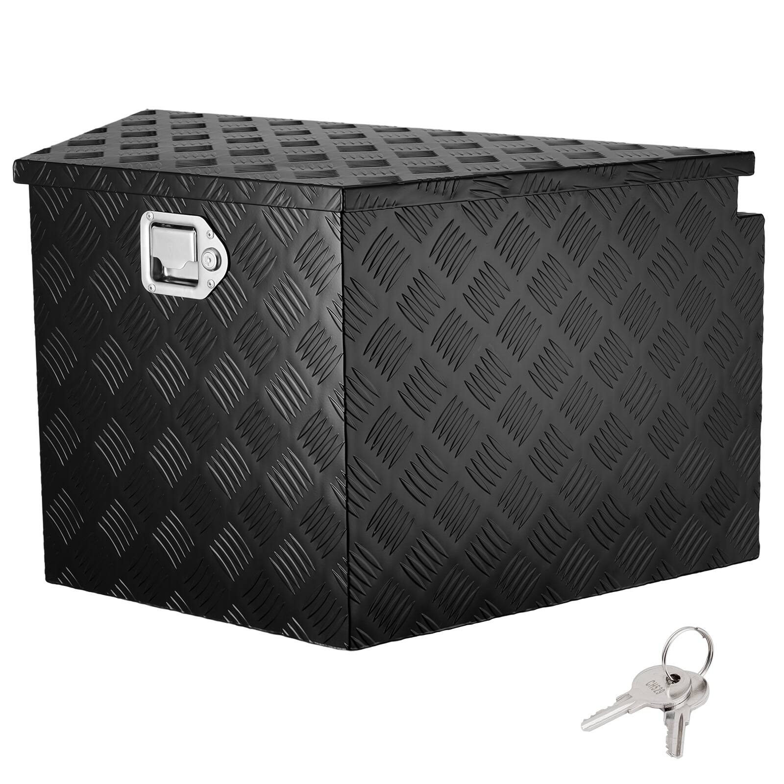Front. VEVOR - Trailer Tongue Box, Aluminum Alloy Diamond Plate Tongue Box Tool Chest,Heavy Duty Trailer Box Storage with Lock and Keys - Black.