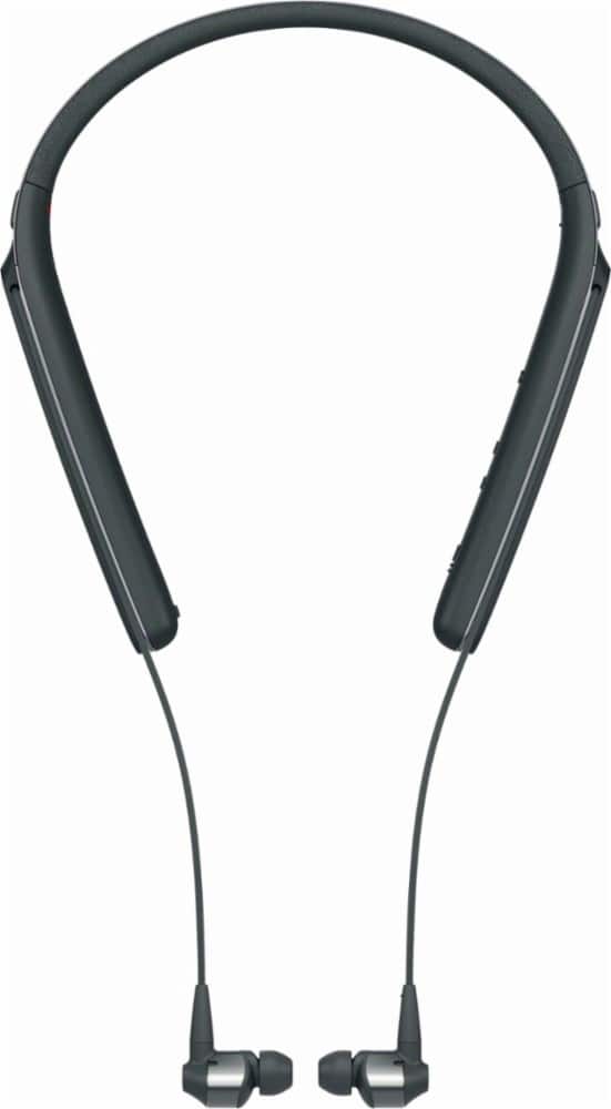 Left. Sony - 1000X Premium Wireless Noise Cancelling Behind-the-Neck Headphones - Black.