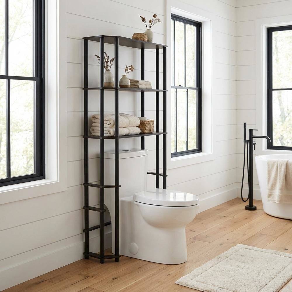 Left. FurniFact - Espresso Toilet Space Saver with 3 Shelves and Sturdy Design - Espresso/Black.