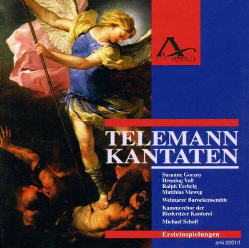 TELEMANN KANTATEN

Susanne Gorzny  
Henning Voß  
Ralph Eschrig  
Matthias Vieweg  
Weimarer Barockensemble  
Kammerchor der Biederitzer Kantorei  
Michael Scholl  

Ersteinspielungen  
ami 0001/1
