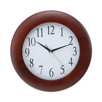 Front. Universal - UNV10414 12-3/4 in. Round Wood Clock - Cherry - White/Cherry.