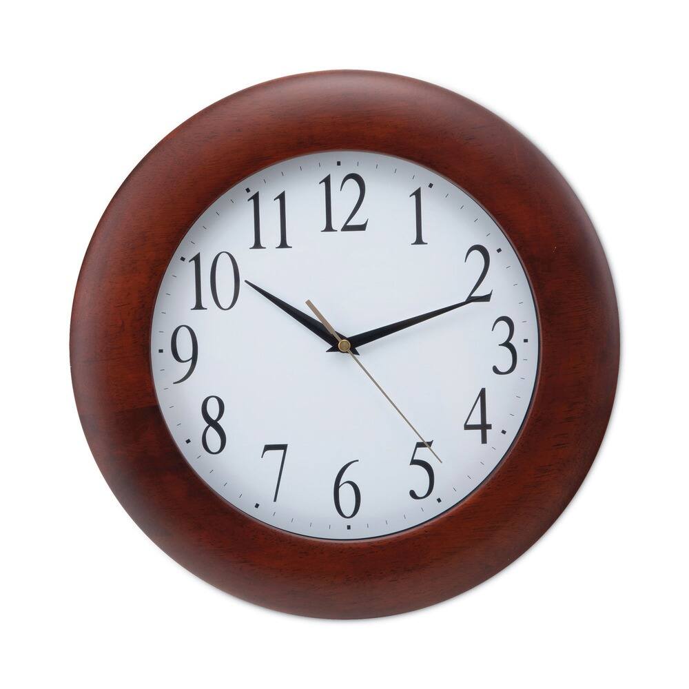 Front. Universal - UNV10414 12-3/4 in. Round Wood Clock - Cherry - White/Cherry.