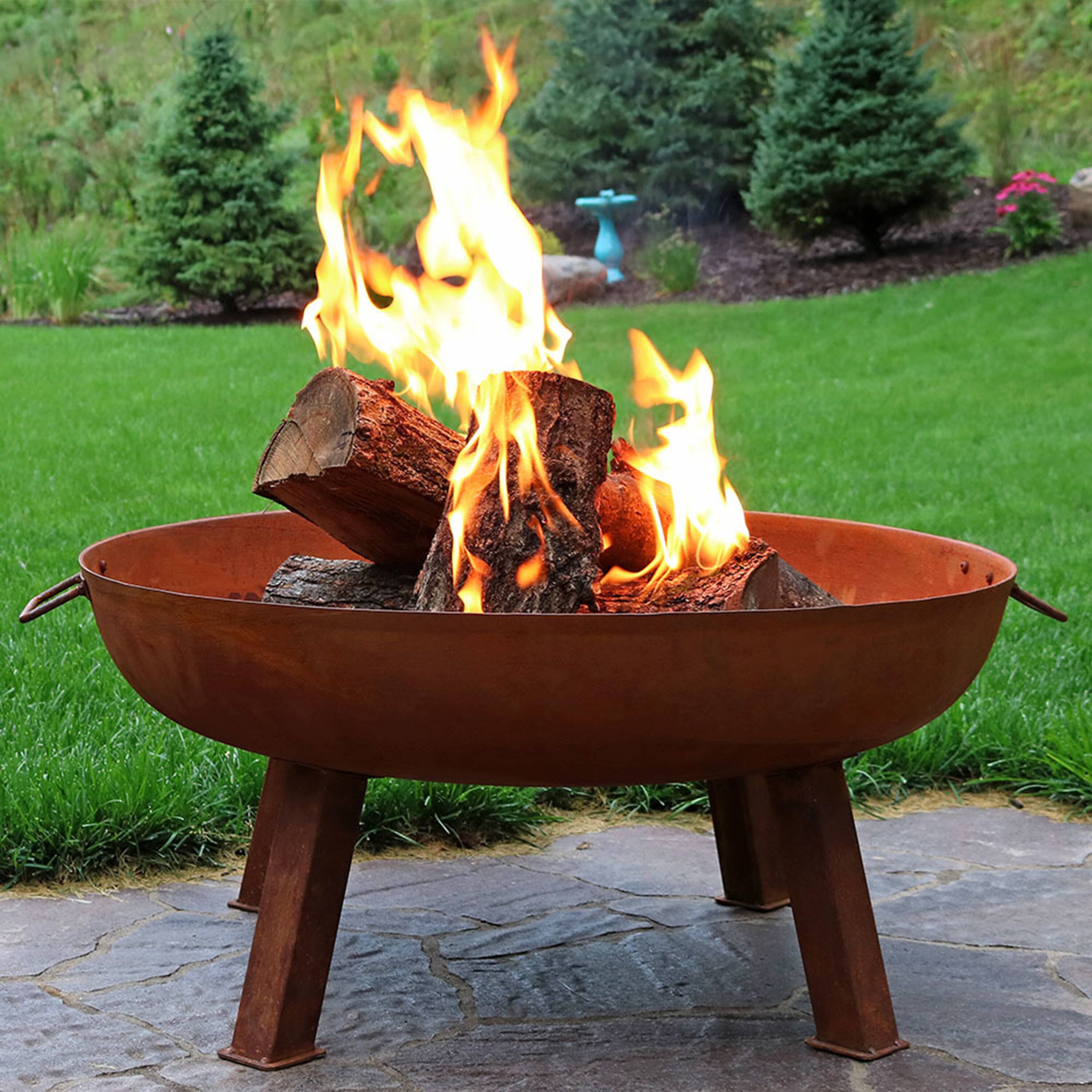 Alt View 1. Sunnydaze - 34 in Rustic Cast Iron Fire Pit Bowl with Stand - Rust.
