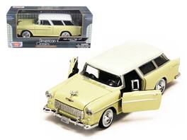 1955 Chevrolet Bel Air Nomad Yellow with White Top 1/24 Diecast Model Car by Motormax - Yellow, White
