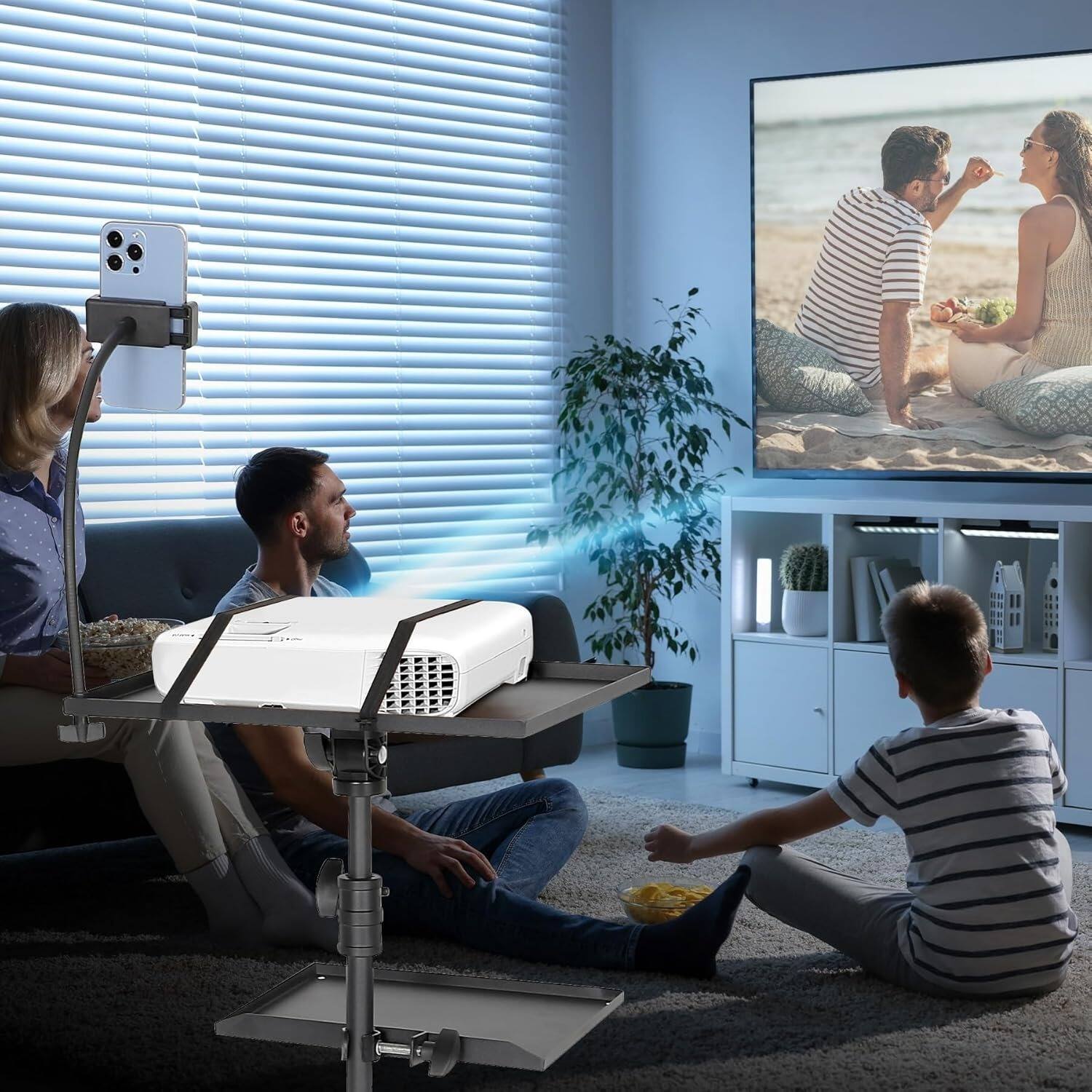 Alt View 2. TROPOW -  Laptop Tripod Projector Stand with Wheels, 2 Shelves Mouse Tray Phone Holder, Adjustable Height 23 to 49 Inch - black.