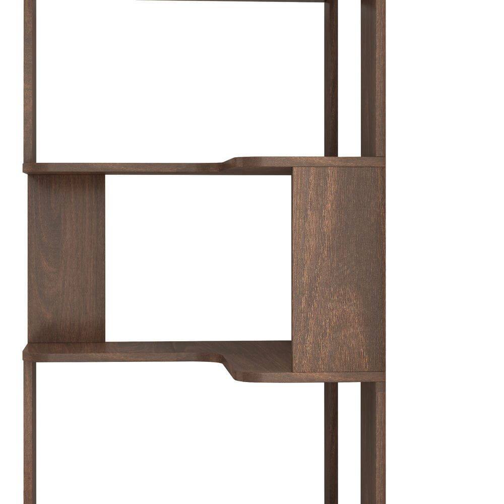 Alt View 4. Kadyn - 6-Tier L-Shaped Corner Bookshelf, Wood Bookcase with Anti-Tip Device - Dark Brown.