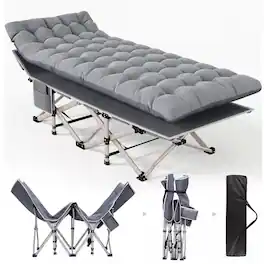 Sugift - Folding Camping Cot with Cushion, 550 lb Heavy Duty Portable Sleeping Cot with Metal Frame and 15-Degree Incline - Gray