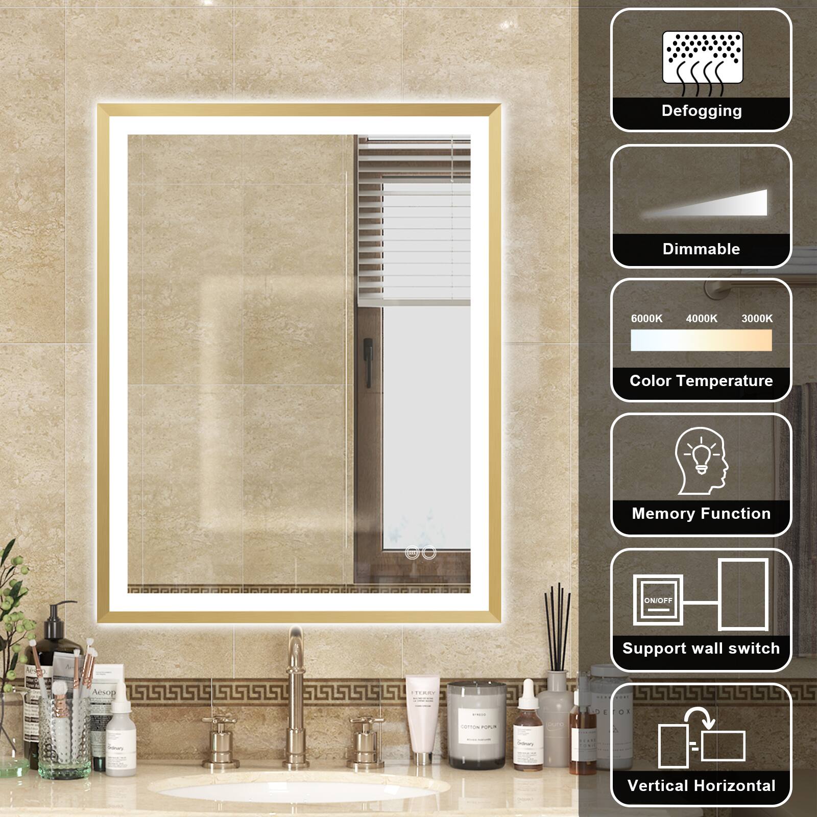 Defogging Dimmable 6000K 4000K 3000K Color Temperature Memory Function ON/OFF Support wall switch Aesop | Conoa TON - Peay Pean Vertical Horizontal