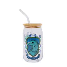 Silver Buffalo - Harry Potter Ravenclaw House Mascot Glass Tumbler With Bamboo Lid and Straw - Blue
