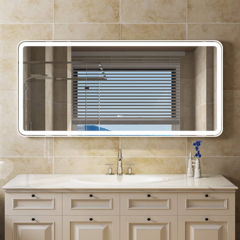 WELLFOR - 60 in. W x 28 in. H Anti-Fog LED Bathroom Mirror, Wall Bathroom Vanity Mirror with Framed Round Corner - White price history on PriceWatchPro