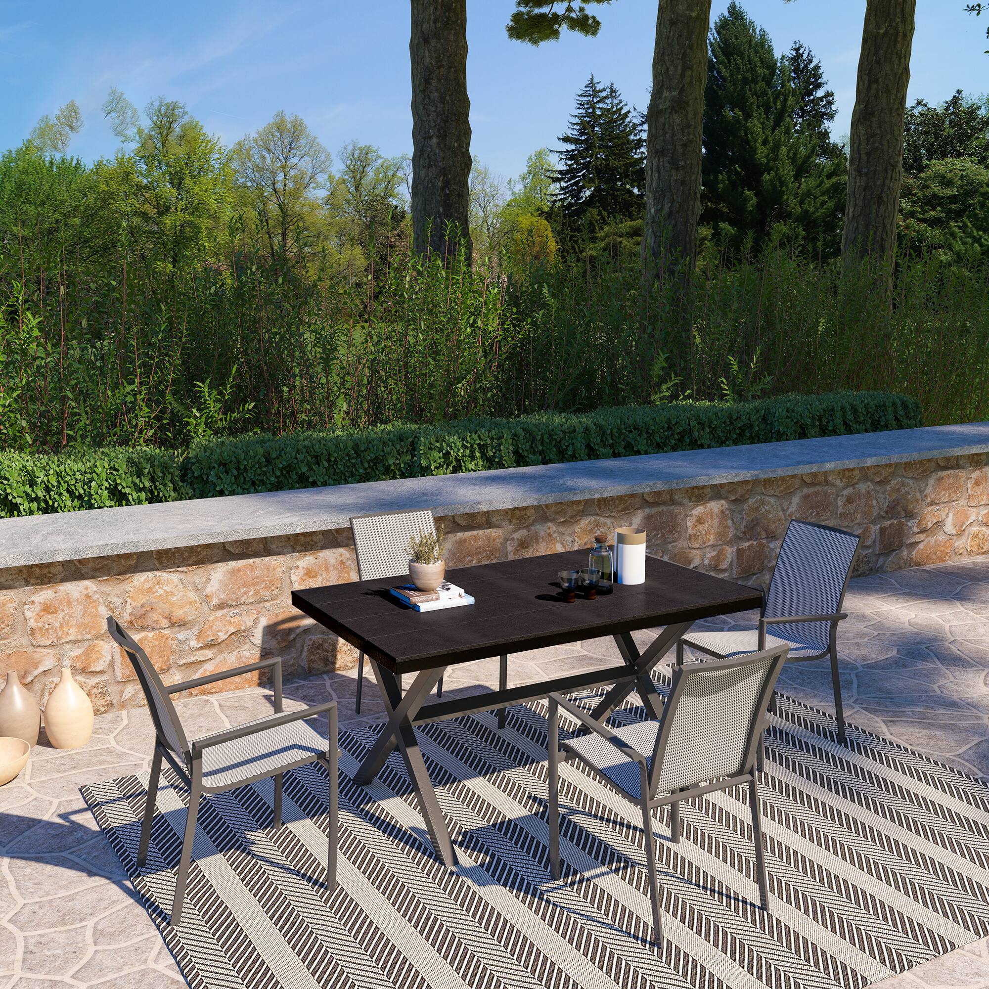 Back. Mondawe - 4-Piece Stackable Outdoor Dining Chair Set - Grey.