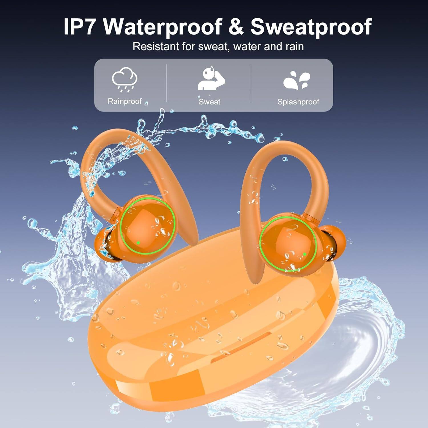 IP7 Waterproof & Sweatproof  
Resistant for sweat, water and rain  
Rainproof  
Sweat  
Splashproof