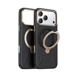 TORRAS - Ostand Q3 Vegan Leather iPhone 17 Pro Max Case: 360° Magnetic Stand, Organic Leather - Midnight Black