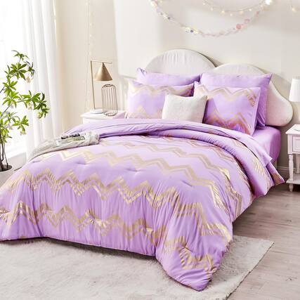 Front. Dapper Styles - Twintwin Xl Comforter Set For Bedding Sets Lavender Bed In A Bag With Flat Sheet Fitted 1 Pillowcase And Pi... - Purple-Twin / Twin XL.