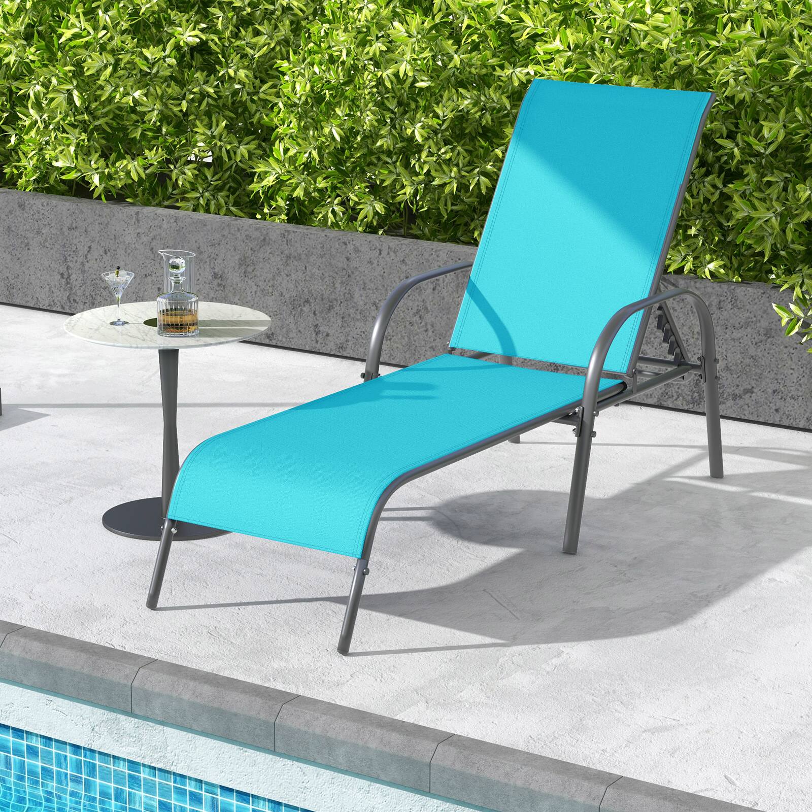 Alt View 4. Gymax - Gymax Set of 2 Patio Lounge Chair Chaise w/ Adjustable Reclining Armrest Turquoise - Green.