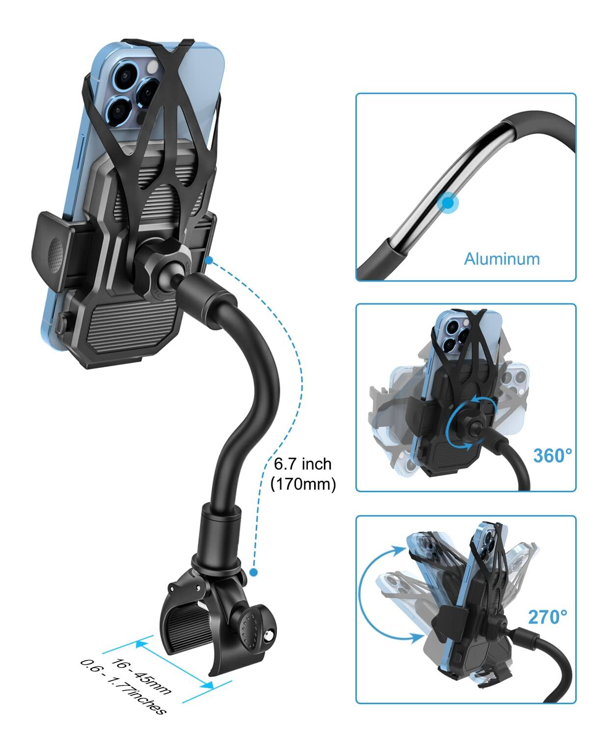 Aluminum  
6.7 inch (170mm)  
360°  
0.6-1.77 inches (16-45mm)  
270°