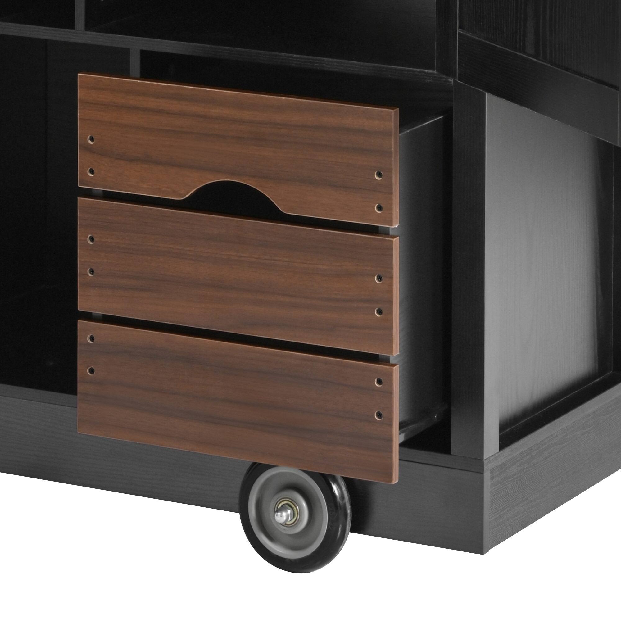 Alt View 7. PexFix - 54" Farmhouse Kitchen Island Cart with Built-in Power Outlet, Drop Leaf and Abundant Storage - Black.