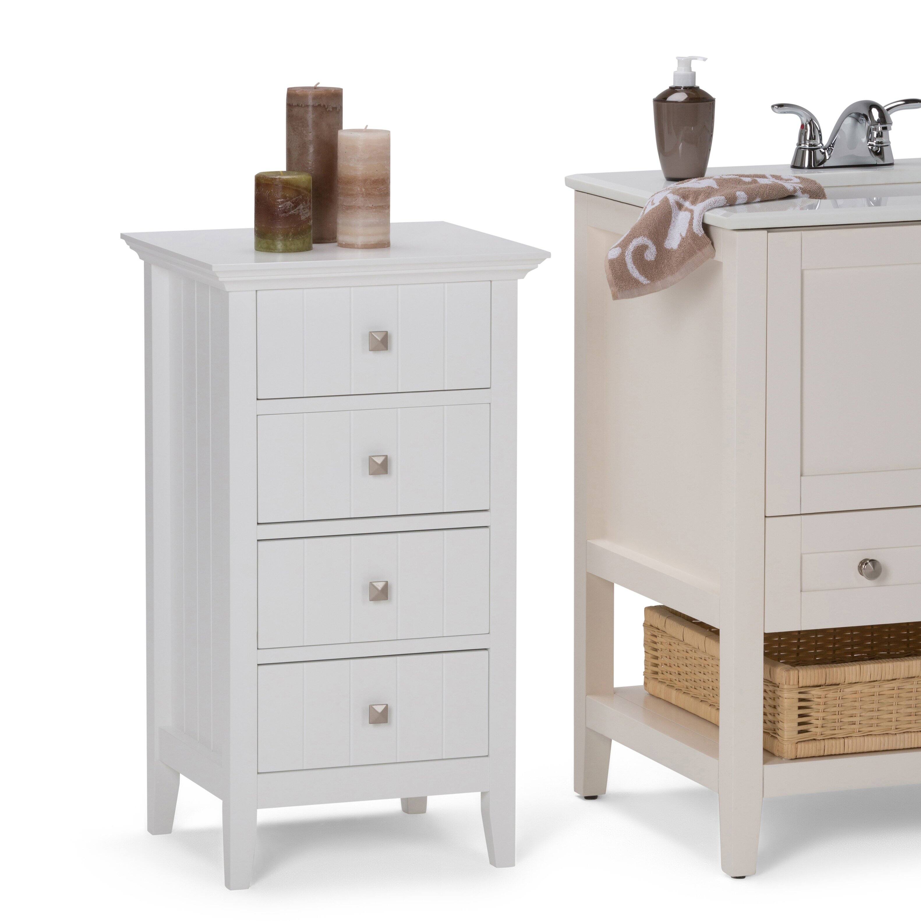 Angle. Simpli Home - Acadian 32.1 inch H x 18.1 inch W Four Drawer Floor Storage Bath Cabinet in Pure White - Pure White.